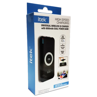 iTek Wireless High Speed QI Charger With 6000mAh Dual Power Bank
